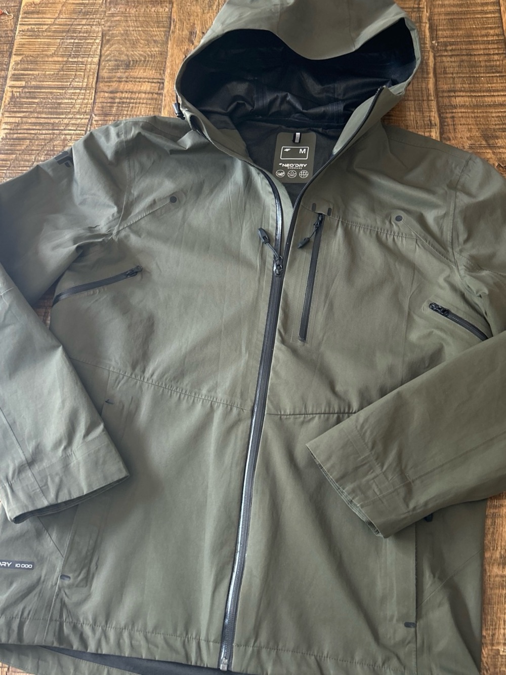 Neodry 4F Hooded waterproof trekking Utility Jacket in Olive Green